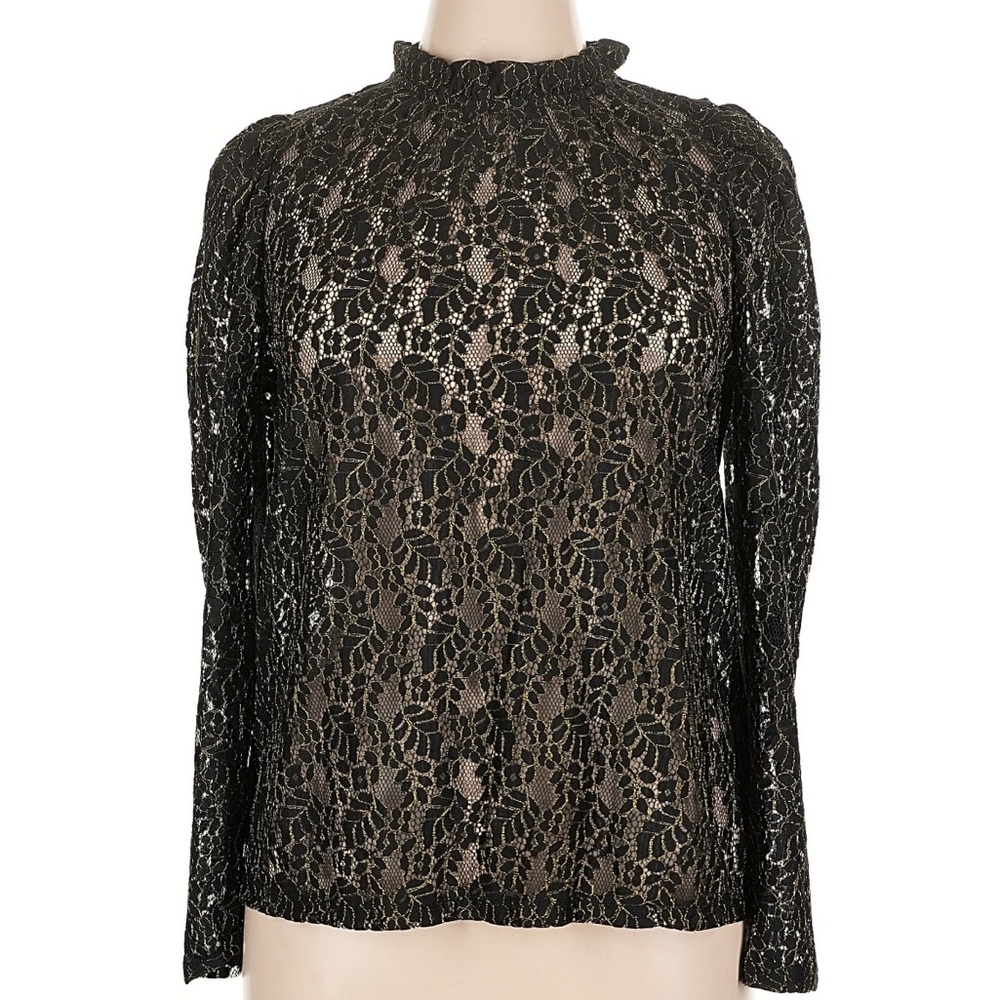 LOFT Black Lace Long Sleeve Blouse